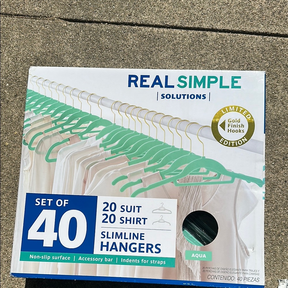 Real Simple Aqua Slimline Hangers Set of 40 brand new with tags